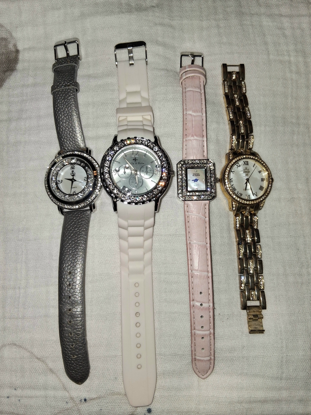 Womens Rhinestone Accent Watch Lot Pink Gray White Gold